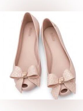 Mini Melissa Girls Bow Peep-Toe Flats in Light Pink
